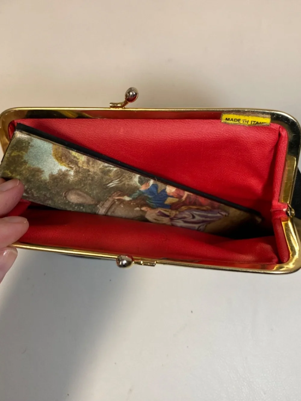 Vintage Satin Makeup Cosmetic Clutch Case Purse & Mirror Victorian Made In Italy